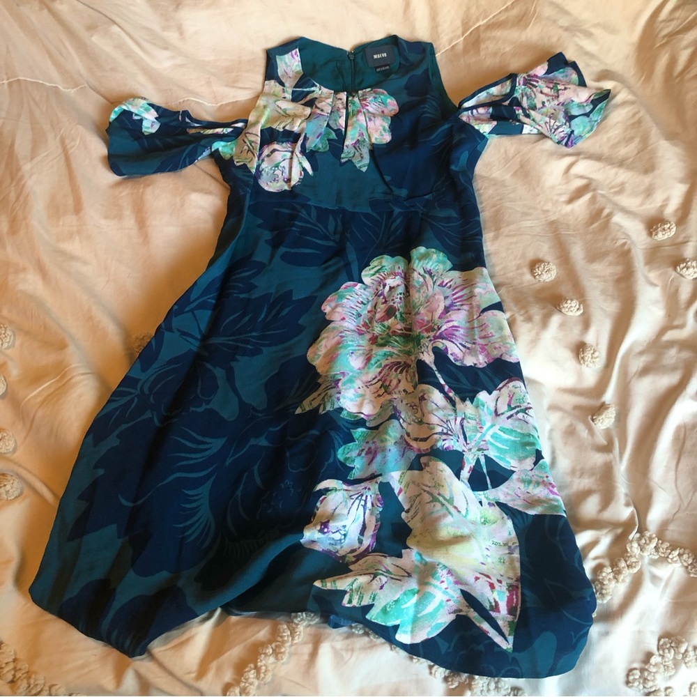 Anthropologie Maeve Elia Open Shoulder Floral Dress 4 Petite